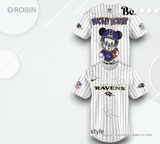 Special Mickey Mouse Design Baltimore Ravens Baseball Jersey Shirt Style