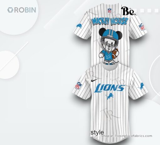 Special Mickey Mouse Design Detroit Lions Baseball Jersey Shirt Style
