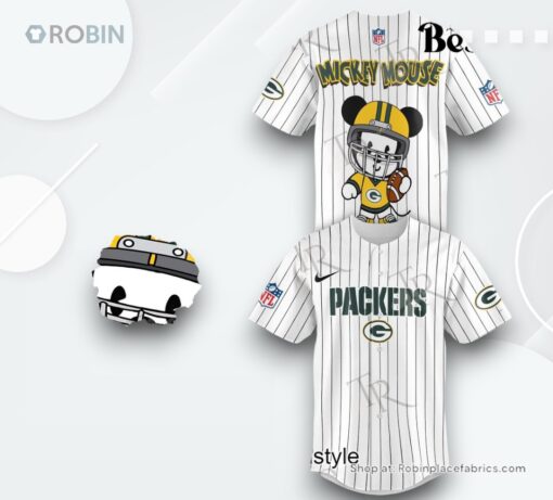 Special Mickey Mouse Design Green Bay Packers Baseball Jersey Shirt Style