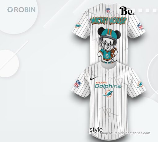 Special Mickey Mouse Design Miami Dolphins Baseball Jersey Shirt Style