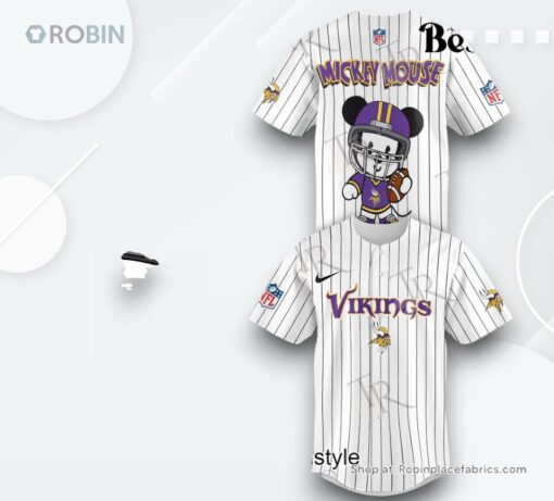 Special Mickey Mouse Design Minnesota Vikings Baseball Jersey Shirt Style