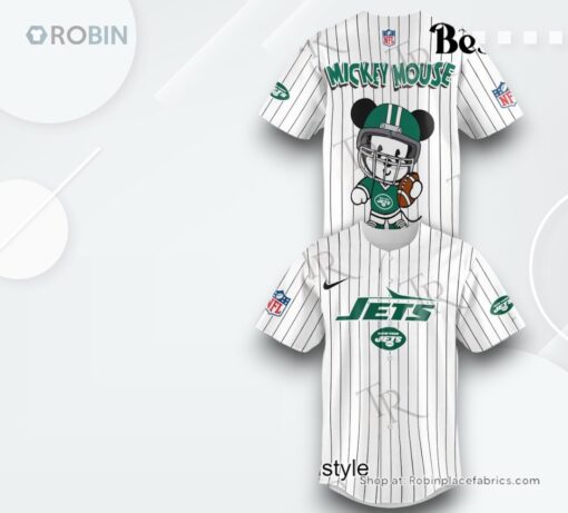 Special Mickey Mouse Design New York Jets Baseball Jersey Shirt Style