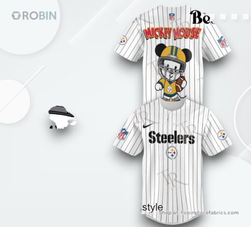 Special Mickey Mouse Design Pittsburgh Steelers Baseball Jersey Shirt Style