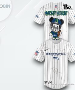 Special Mickey Mouse Design Seattle Seahawks Baseball Jersey Shirt Style