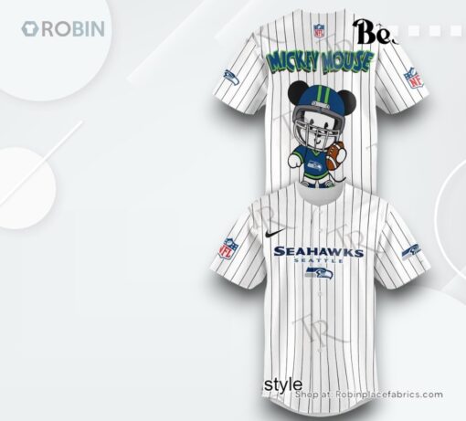 Special Mickey Mouse Design Seattle Seahawks Baseball Jersey Shirt Style