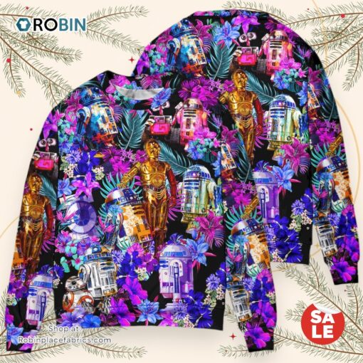 Special Star Wars R2 D2 With Friends Synthwave Sweater, Star Wars Christmas Sweater, Star Wars Ugly Sweatshirt