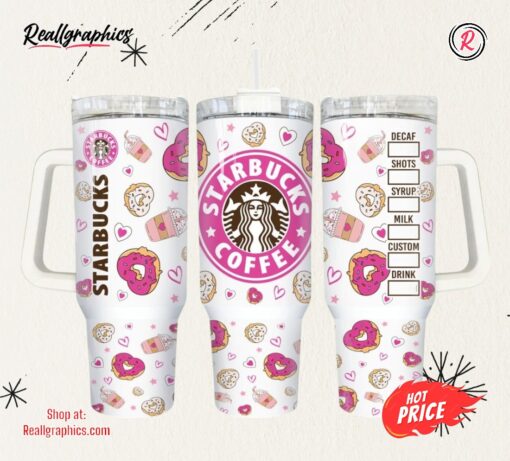 Stanley Starbucks Cup Dupe 40 Oz Valentines Coffee 40Oz Stainless Steel Tumbler Happy Valentines Day Gift For Couple Pink Doughnut Quencher Tumblers
