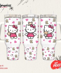 Stanley Valentines Day Tumbler 40 Oz X Hello Kitty Pink Stanless Steel Cup With Handle Sanrio Cartoon