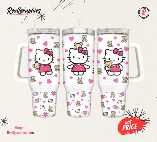 Stanley Valentines Day Tumbler 40 Oz X Hello Kitty Pink Stanless Steel Cup With Handle Sanrio Cartoon