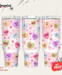 Stanley Valentines Tumbler 40 Oz Heart Valentines 40Oz Stainless Steel Tumbler Happy Valentines Day Gift For Couple Love Sweatheart True Love Cup