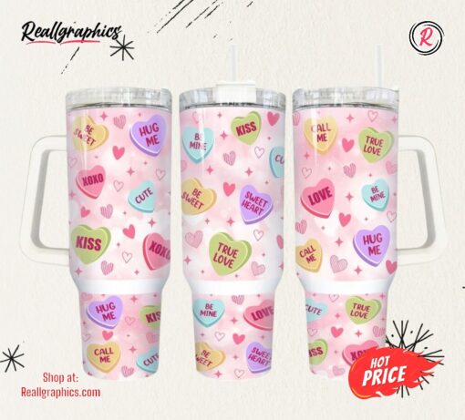 Stanley Valentines Tumbler 40 Oz Heart Valentines 40Oz Stainless Steel Tumbler Happy Valentines Day Gift For Couple Love Sweatheart True Love Cup