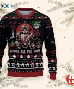 Star Wars Jingle All The Way Mandalorian Yoda Ugly Christmas Sweater, Star Wars Christmas Sweater