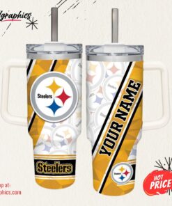 Steelers Pattern 40oz Stainless Steel Tumbler and Straw Lid