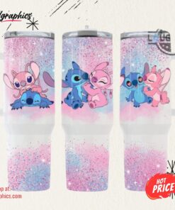 Stitch And Angel Tumbler 40 Oz Lilo And Stitch Valentines Day Gift Disney Cartoon Stanley Quencher Tumbler Dupe 40Oz