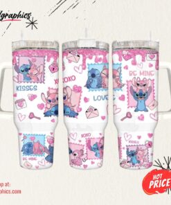 Stitch And Angel Valentines Cup 40 Oz Be Mine Pink Valentines Stanley Tumbler Dupe 40Oz Couple Love Stainless Steel Cup Valentines Day Gift