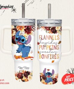 Stitch Flannels Pumpkins Bonfires Fall Theme Pattern 40oz Tumbler with Handle and Straw Lid