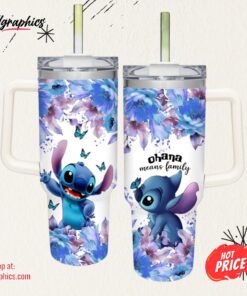 Stitch Flower Pattern 40oz Tumbler with Handle and Straw Lid