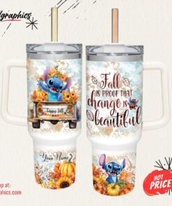 Stitch Happy Fall Pumpkin Flower Pattern 40oz Tumbler with Handle and Straw Lid