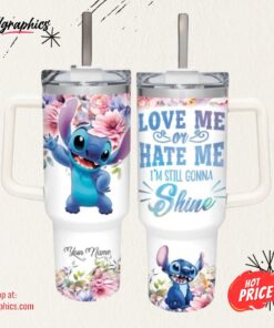 Stitch Im Still Gonna Shine Flower Pattern 40Oz Stainless Steel Tumbler And Straw Lid 40 Oz Stanley Travel Cups