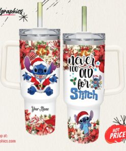 Stitch Poinsettia Red Flower Christmas Pattern 40oz Stainless Steel Tumbler and Straw Lid