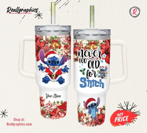 Stitch Poinsettia Red Flower Christmas Pattern 40oz Stainless Steel Tumbler and Straw Lid