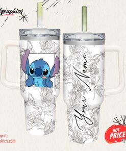 Stitch Sketch Flower Pattern White 40oz Stainless Steel Tumbler and Straw Lid
