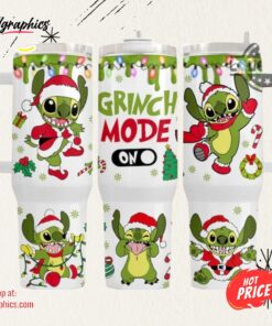 Stitch Stanley Cup 40Oz Christmas Disney Lilo And Stitch Stainless Steel Tumbler Cartoon Grinch Mode On 40 Oz Travel Cup With Handle Xmas Gift For Family