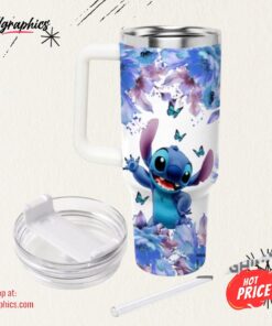 Stitch Stuff Lilo And Stitch Stanley Cups 40 Oz Ohana Means Family Stitch Flower Pattern 40Oz Stainless Steel Tumbler And Straw Lid NEW