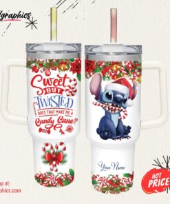Stitch Sweet But Twisted Christmas Theme Pattern 40oz Tumbler with Handle and Straw Lid