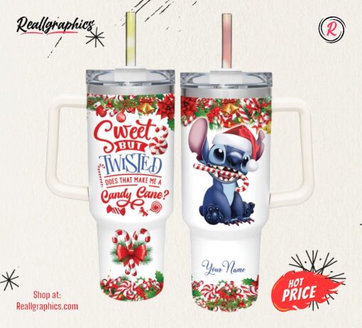 Stitch Sweet But Twisted Christmas Theme Pattern 40oz Tumbler with Handle and Straw Lid