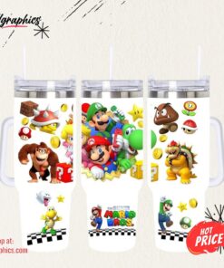 Super Mario Movie Cup 40Oz Mario And Friends 40 Oz Stainless Steel Tumbler Super Mario Bros Wonder Gift For Gamers Mario Kart Stanley Cups Dupe