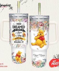 Super Sexy Winnie the Pooh Lady Vintage Flower Pattern 40oz Stainless Steel Tumbler and Straw Lid