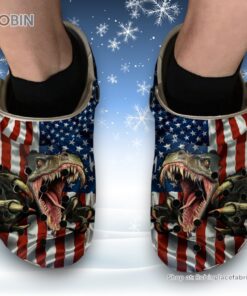 T Rex with American Flag 3D Printed Crocs Clogs Shoes