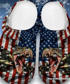T Rex with American Flag 3D Printed Crocs Clogs Shoes