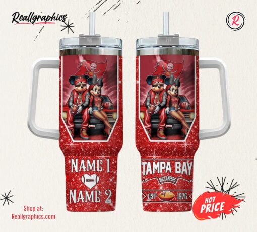 Tampa Bay Buccaneers NFL Mickey And Minnie Couple 40oz Stanley Tumbler Custom Name