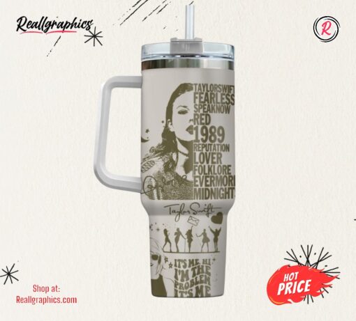 Taylor Swift Lover Stanley 40Oz Cup Dupe Taylors Version Album Cover Engraved Tumblers 1989 Eras Tour