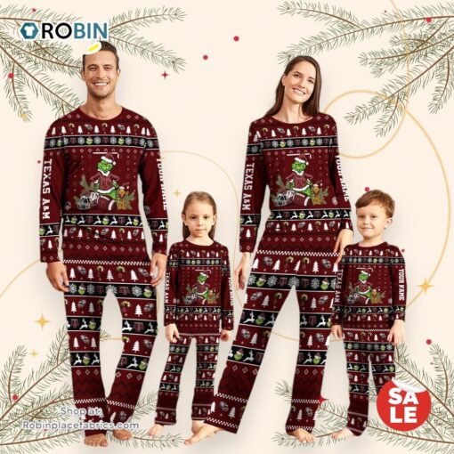 Texas A&M Aggies NCAA Custom Name Grinch Christmas And Sport Team Pajama Set