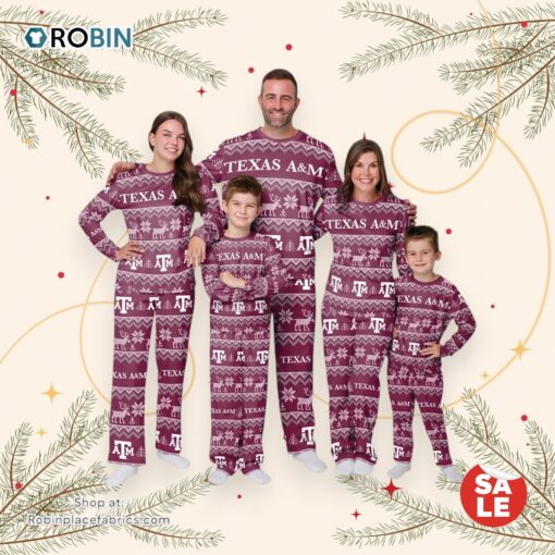 Texas A&M Aggies NCAA Patterns Essentials Christmas Holiday Family Matching Pajama Sets