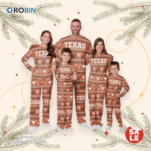 Texas Longhorns NCAA Patterns Essentials Christmas Holiday Family Matching Pajama Sets