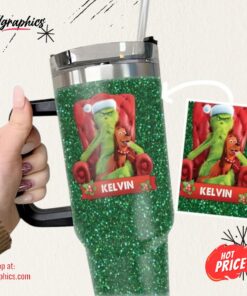 The Grinch Faux Glitter Art Christmas Tumbler Merry Grinchmas Cups 40Oz Santa Grinch Stainless Steel Stanley Cup 40 Oz Xmas Travel Mugs Gift
