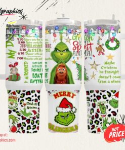 The Grinch Tumbler With Handle Merry Grinchmas 40Oz Stainless Steel Travel Mug Grinch Is My Spirit Animal