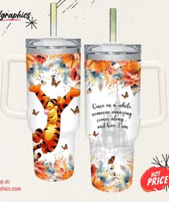 Tigger Flower Pattern 40oz Tumbler with Handle and Straw Lid