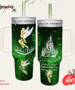 Tinker Bell Castle Glitter Pattern 40oz Tumbler with Handle and Straw Lid