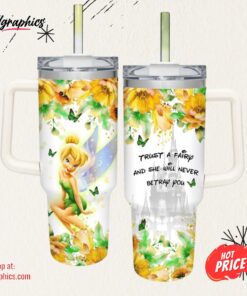 Tinker Bell Flower Pattern 40oz Tumbler with Handle and Straw Lid