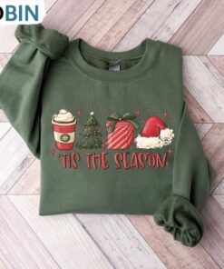 Tis The Season Christmas Sweatshirt, Xmas Coffee Shirt, Long Sleeve Cotton, Hoodie