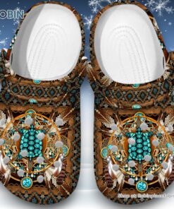 Turtle with Native American Pattern 3D Printed Crocs Clogs Shoes