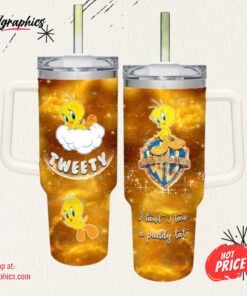 Tweety Pattern 40oz Tumbler with Handle and Straw Lid