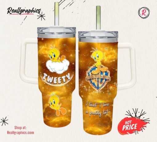 Tweety Pattern 40oz Tumbler with Handle and Straw Lid