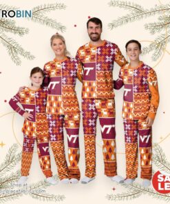 Virginia Tech Hokies NCAA Patterns Essentials Christmas Holiday Family Matching Pajama Sets