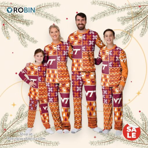 Virginia Tech Hokies NCAA Patterns Essentials Christmas Holiday Family Matching Pajama Sets